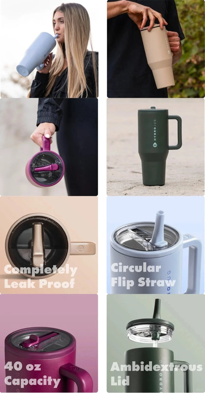 HydroJug 32oz/40oz Traveler Tumbler — Stainless Steel Vacuum Insulated Car Mug with Straw Lid & Double Wall Thermal Iced Design