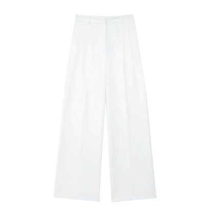 TRAFZA Women’s 2-Piece Set — Sleeveless Halter Vest Top with High-Waist Wide Leg Pants & Zipper Pockets