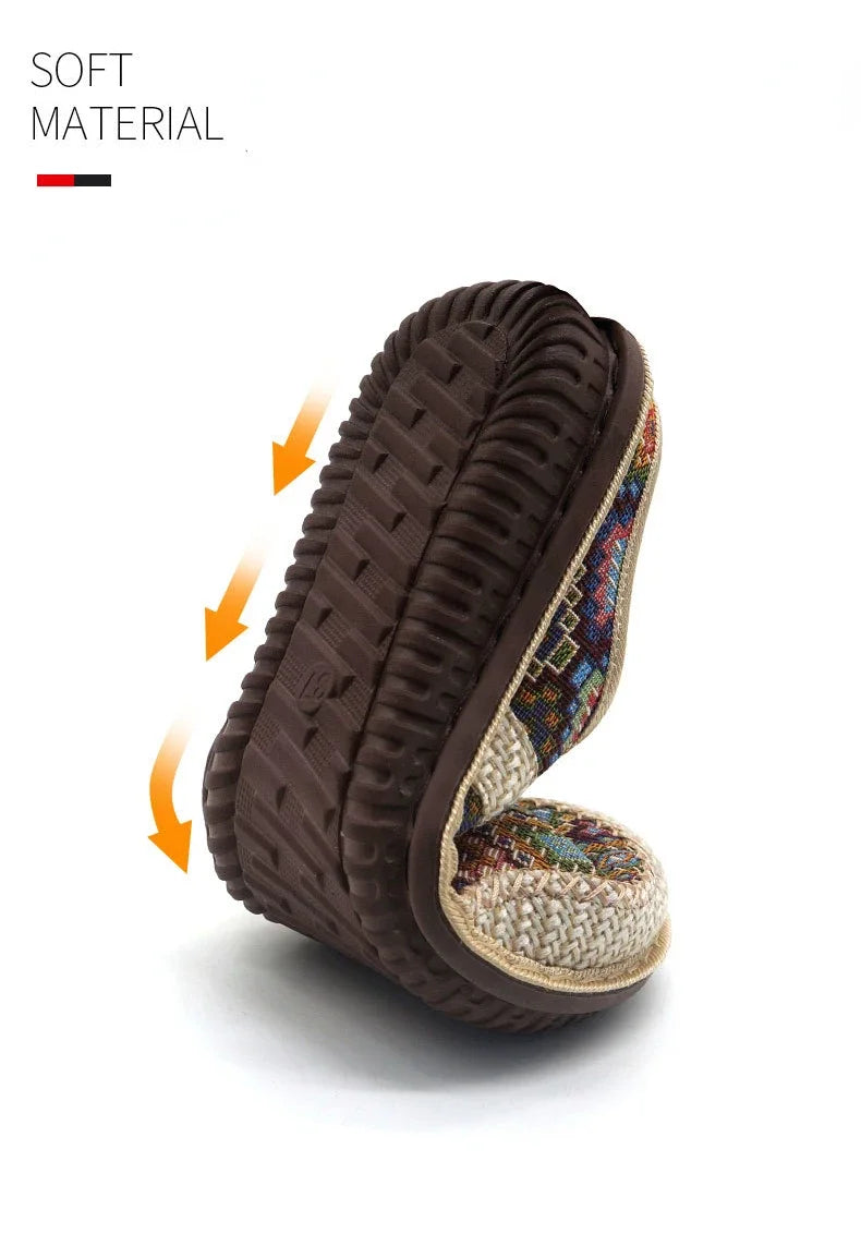 2024 Fashion Women’s Ethnic Embroidered Linen Shoes – Breathable Casual Outdoor Slippers