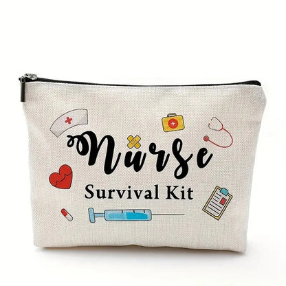 Travel Fashion Cartoon Nurse Print Cosmetic Bag - Women's Designer Makeup Organizer, Heat Transfer Multifunctional Pencil Case