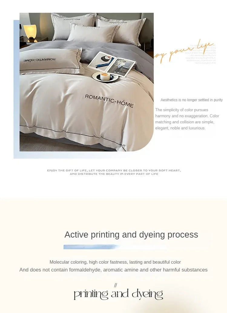 Pure Cotton Long Staple Bedding Set - 4PCS, Matte Bed Sheet & Duvet Cover, All Cotton