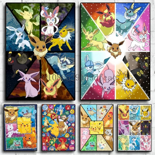 Pokemon Canvas Wall Art – Pikachu, Gyarados, Squirtle & Charmander Anime Prints for Living Room Decor & Gifts