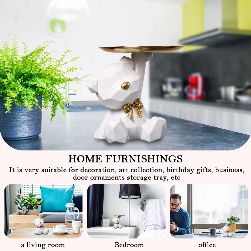 Geometric Bear Key Holder – Resin Figurine for Desk & Entrance Decoration