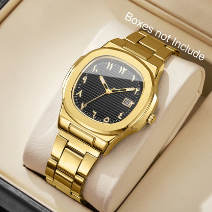 Luxury Men’s Business Watch - Square Dial Stainless Steel Quartz Watch with Calendar