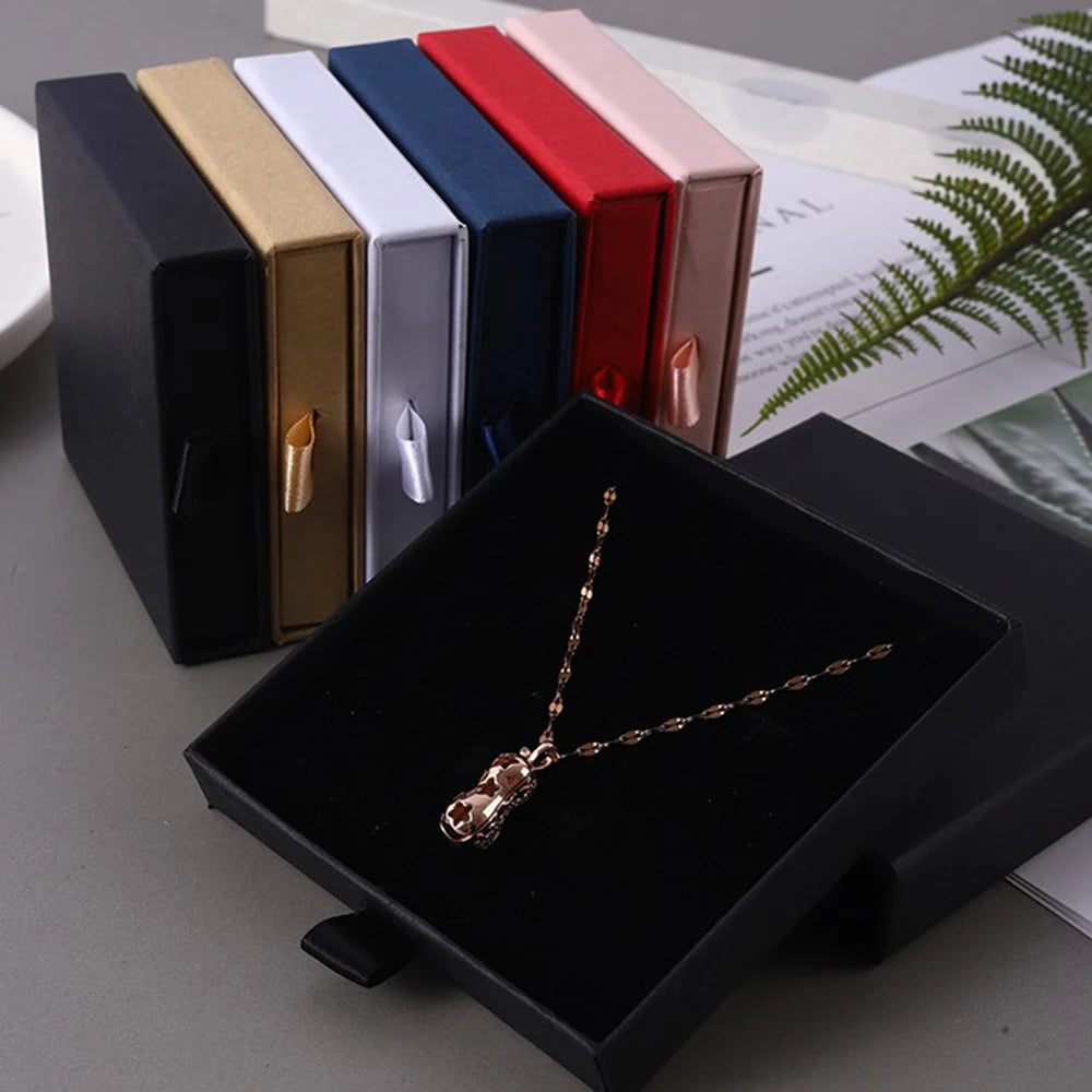 Thick Kraft Paper Jewelry Box — Drawer-Style Packaging for Rings, Necklaces, Bracelets & Earrings | Gift Case with Sponge Insert