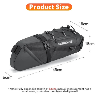 NEWBOLER Waterproof Bike Saddle Bag – 10L Large Capacity Foldable Rear Tail Bag for MTB, Road & Bikepacking