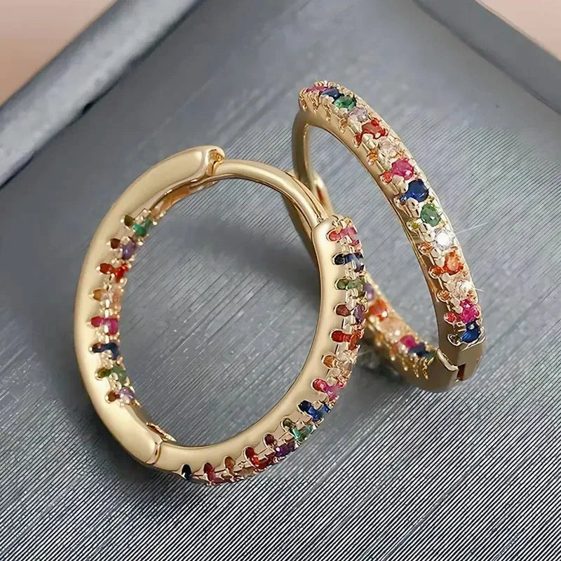 Colorful Zircon Round Earrings – Elegant Jewelry for Women, Stylish Daily & Party Wear Accessories