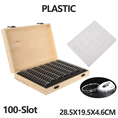 100pcs Clear Coin Capsules – Adjustable Universal Storage Box with Pads for Commemorative Coins & Medals