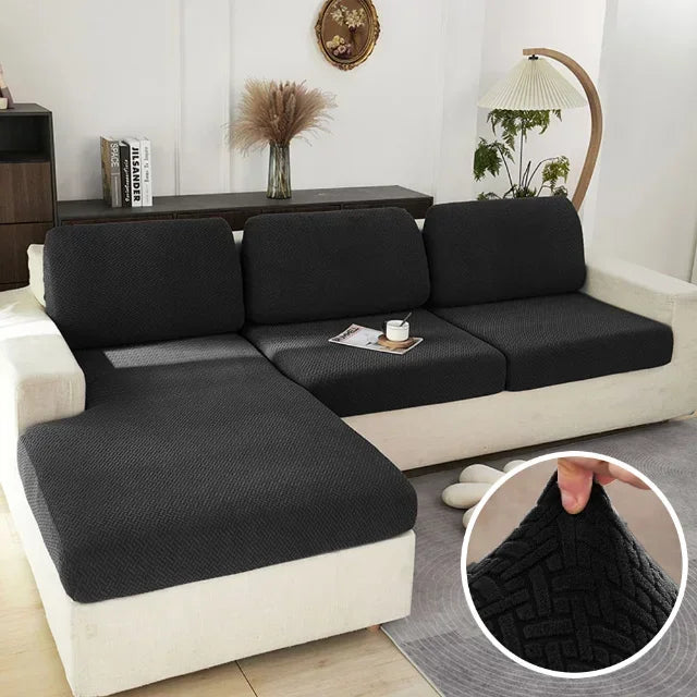 Elastic Jacquard Sofa Cover – Solid Grey Washable Seat Cushion Slipcover Furniture Protector for Sectional Living Room Sofa
