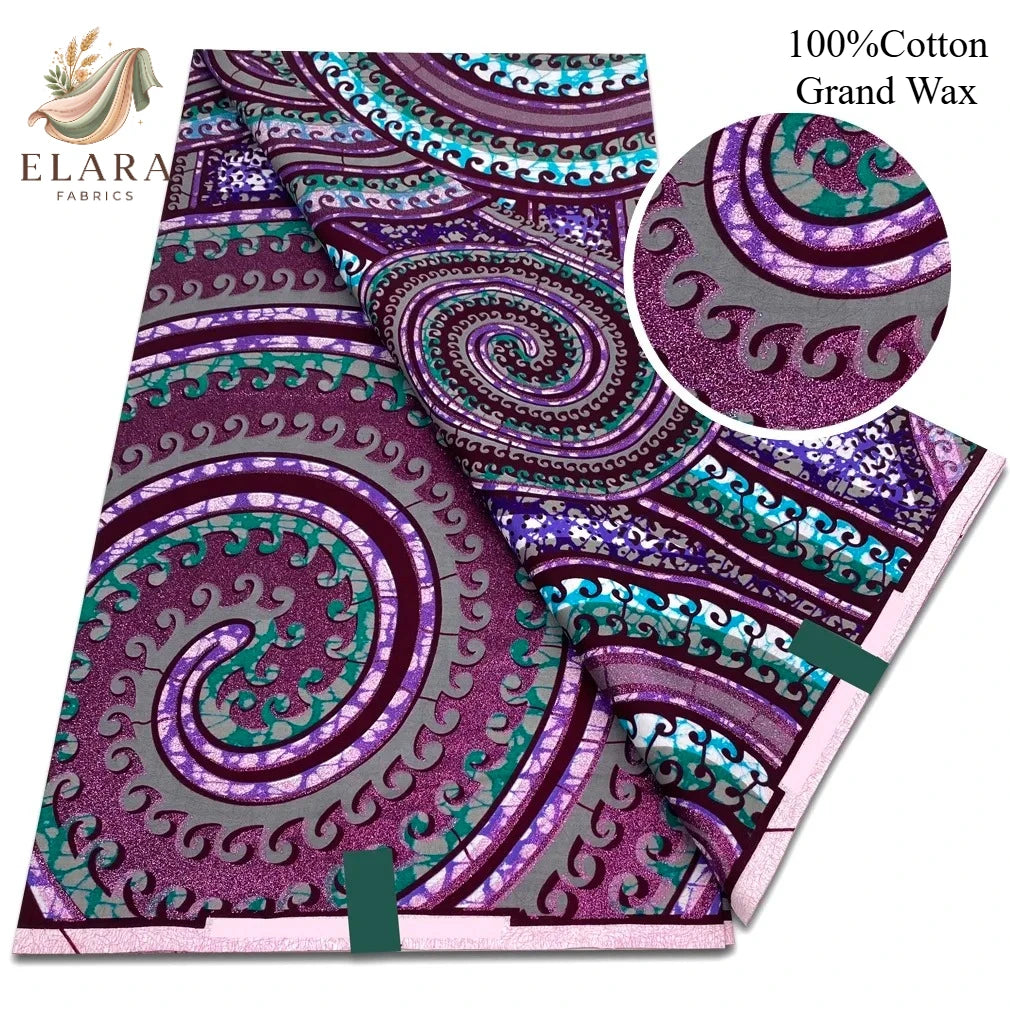 Grand Super African Wax Fabric - 100% Cotton Nigerian Glitter Glam Gold Ankara Print for Sewing