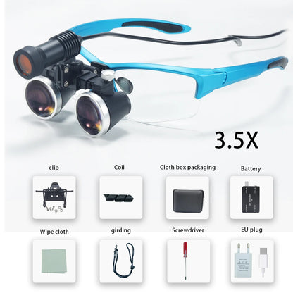 Dental Loupes 2.5X/3.5X Magnification – Binocular Magnifier with 5W Headlight & Cloth Packaging for Medical & Lab Use