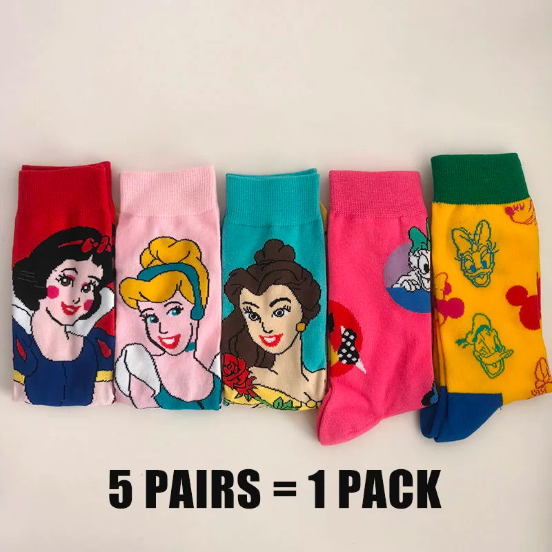 Cartoon Anime Crew Socks - 5 Pairs Unisex Hip Hop Street Style Novelty Casual Socks for Men and Women