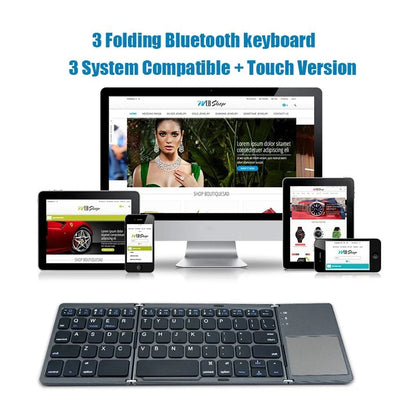 Tri-Fold Bluetooth Wireless Keyboard with Touchpad – Portable Rechargeable Mini Keyboard for Windows, Android & iOS Devices