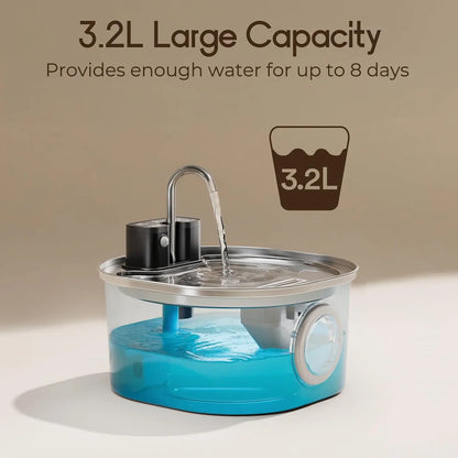 3L Stainless Steel Pet Water Fountain - Wireless Rechargeable Sensor Cat & Dog Drinking Dispenser