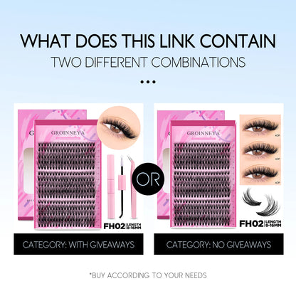 GROINNEYA DIY Lash Extension Kit – Cluster & Individual Lashes Set with Lash Bond & Seal for At-Home Eyelash Extension Makeup