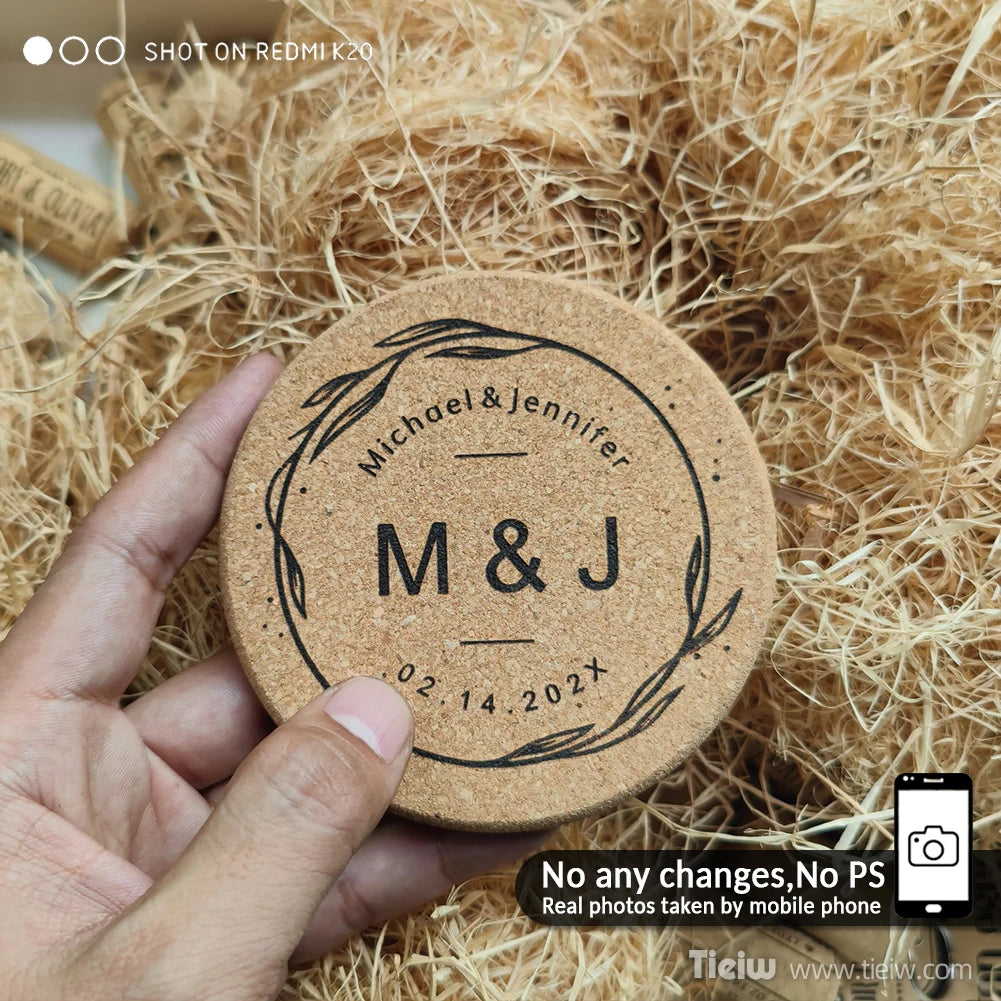 30-Piece Personalized Cork Coaster Set - Custom Tie Design Wedding Favors, Bridal Shower Gifts and Corporate Party Keepsakes