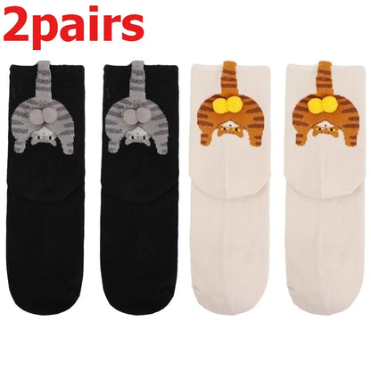 Funny 3D Cat Socks - 4-Piece Set of Quirky Cotton Cartoon Crew Socks for Gifts
