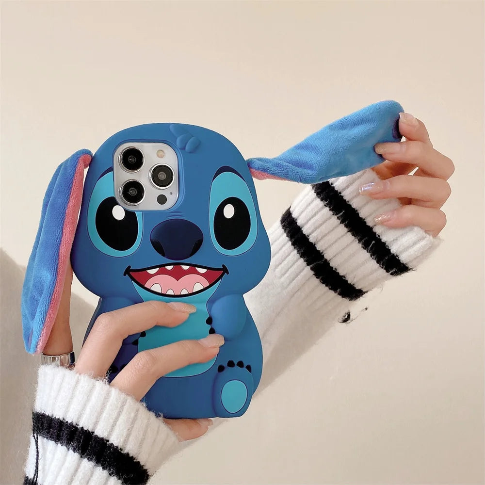 3D Cartoon Stitch Keychain Plush Phone Case with Ear Cover – Compatible with Samsung Galaxy S23/S24/S25 Ultra & A14-A34 Series