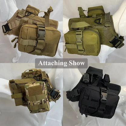 3Pcs Dog Tactical Harness Bags — 2 Pouch MOLLE Set & 1 Belt Bottle Holder for Military Training & Outdoor Use