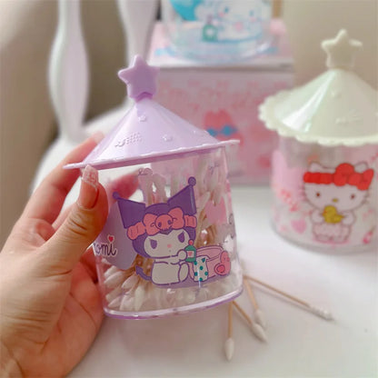 Sanrio Kuromi & Hello Kitty Cotton Swab Storage Box – Cartoon Desktop Organizer with Lid, Jewelry & Accessory Storage Tube Container