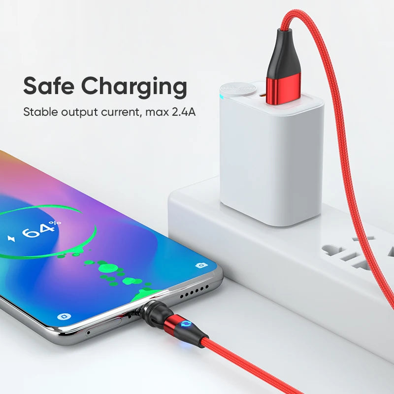 3-in-1 Magnetic Charging Cable — Micro USB & Type-C with 540° Rotate LED for Xiaomi, Samsung, Huawei, iPhone
