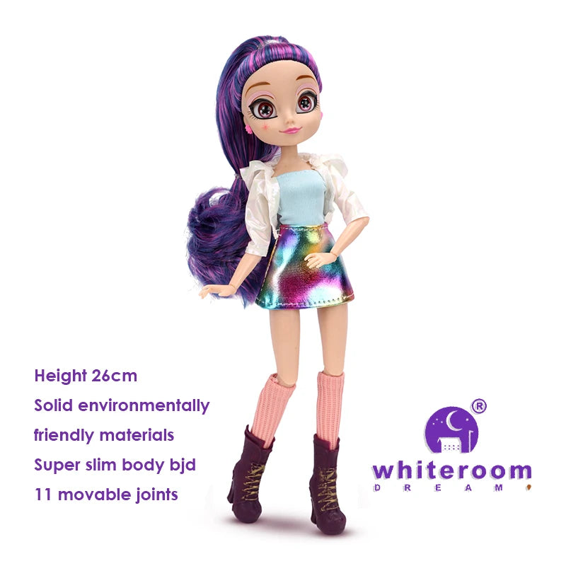 26cm BJD Doll for Girls – Purple Hair Fashion Princess with Big Eyes & Accessories Gift