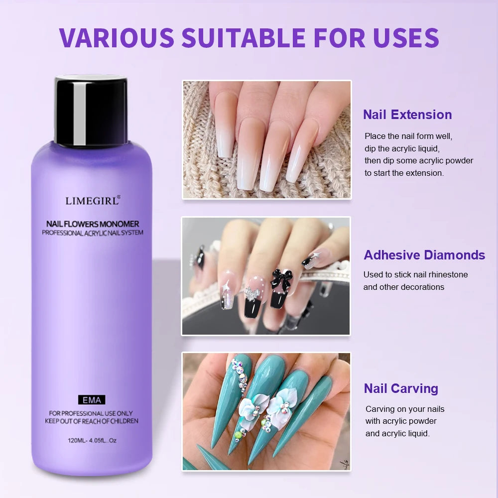 Limegirl Large Capacity Nail Acrylic Liquid Monomer - 40/70/120/240ml for DIY Nail Art, Acrylic Powder & Manicure