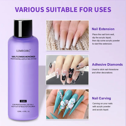 Limegirl Large Capacity Nail Acrylic Liquid Monomer - 40/70/120/240ml for DIY Nail Art, Acrylic Powder & Manicure