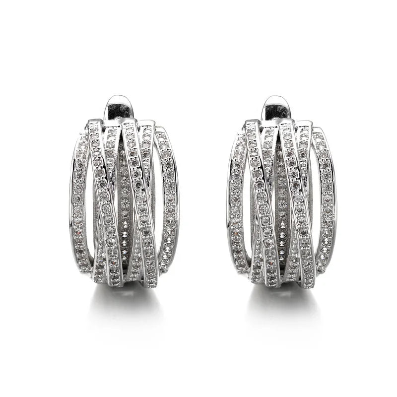 Huitan Silver Cross Hoop Earrings – Full Crystal Cubic Zirconia Statement Jewelry for Women