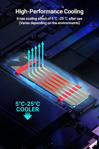 JEYI M.2 Copper SSD Heatsink with Graphene Layer - NVMe NGFF 2280 Drive Cooler for Laptop, PC & PS5