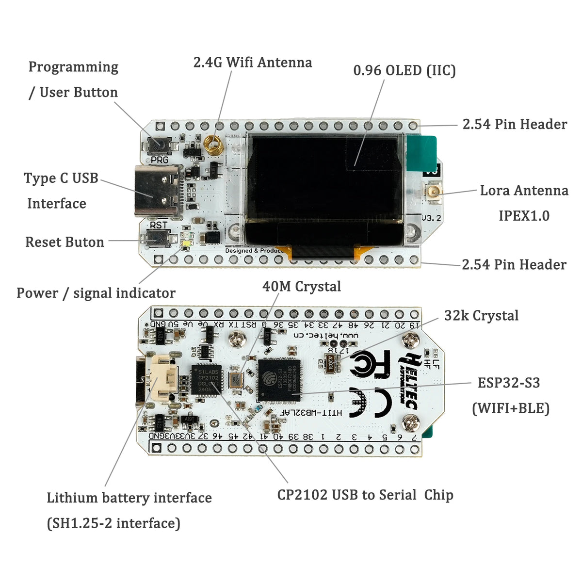 2-Piece ESP32 LoRa V3 Development Board - 868MHz/915MHz SX1262 OLED WiFi Bluetooth Kit for Arduino IoT Meshtastic