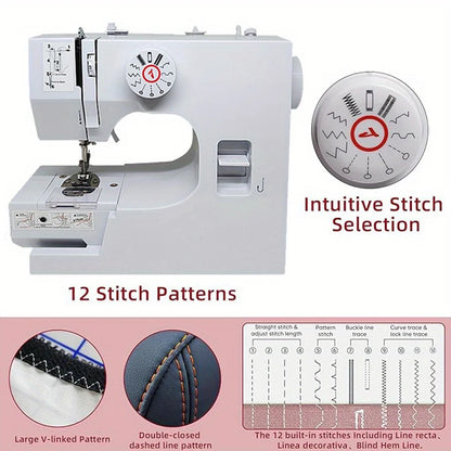 Mini Electric Sewing Machine with Foot Pedal — 12 Built-In Stitches and 42-Piece Sewing Kit