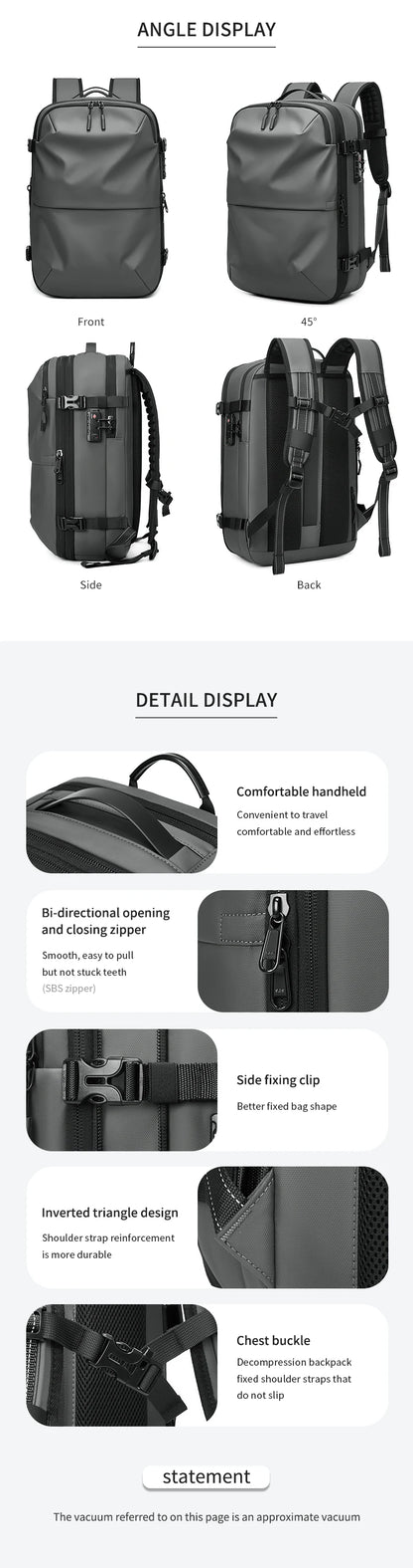Men's Travel Backpack – Vacuum Compression, 17-Inch Laptop Backpack, Large Capacity Business & School Backpack, Expanded Hiking Bag