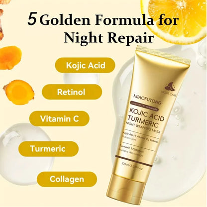 Kojic Acid Turmeric Overnight Peel-Off Mask - 100ml Hydrolyzed Collagen Brightening & Skin-Firming Korean Facial Treatment