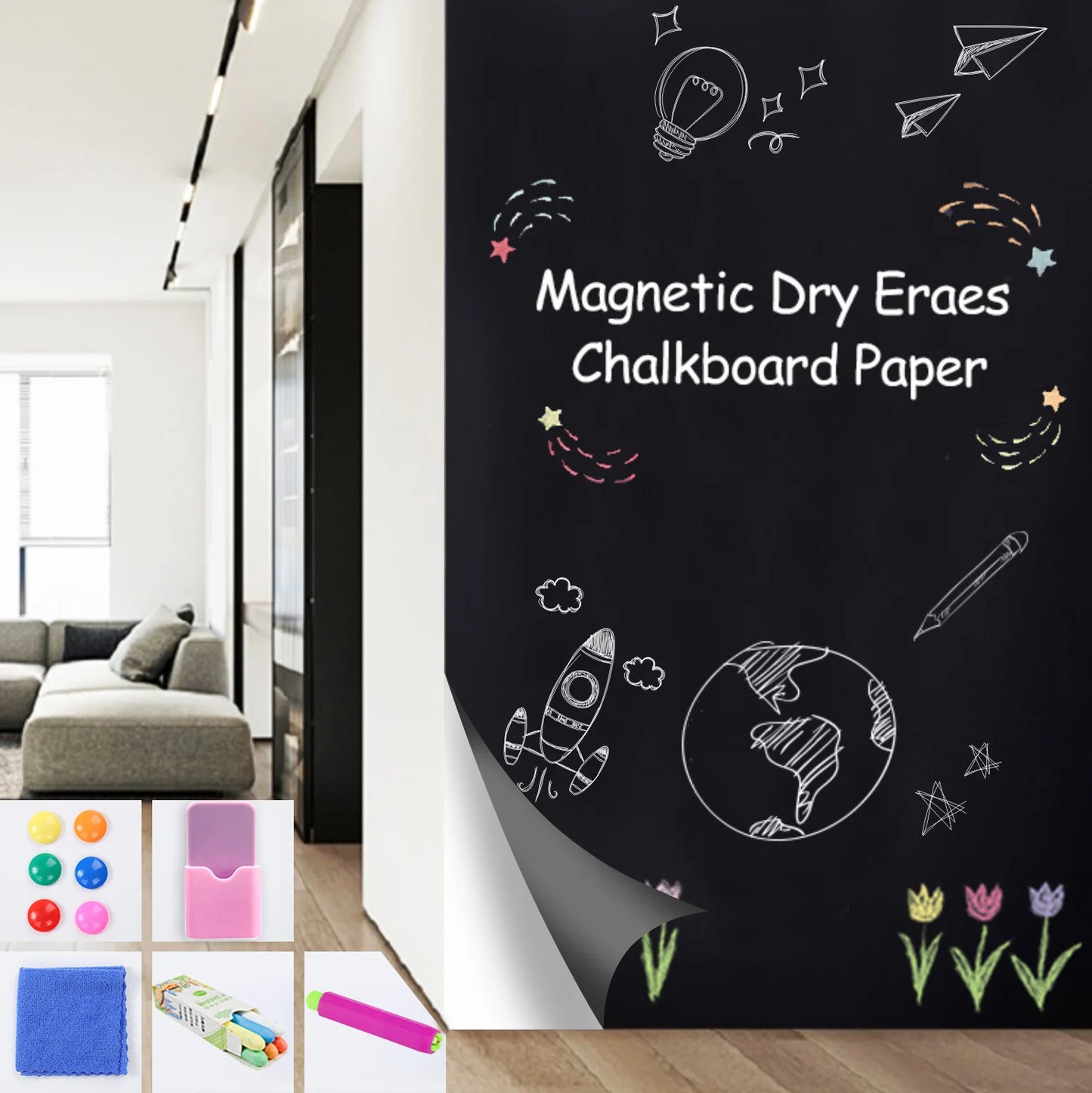 Magnetic Dry Erase Chalkboard Contact Paper – Soft Whiteboard Wall Sticker for Home Office & Teaching