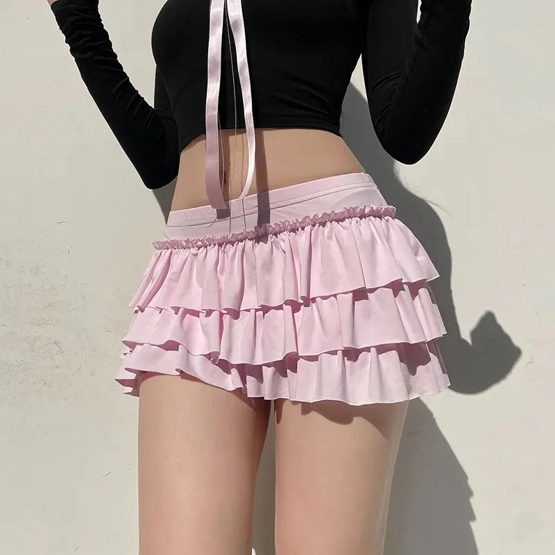 Women’s Bow A-Line Mini Skirt — Sexy Slim Low-Waist Casual Y2K Skirt, Summer Fashion Streetwear in Pink