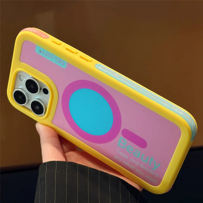 Color Clash Magnetic iPhone Case – Shockproof Bumper Cover for iPhone 13 to 17 Pro Max, Trendy Dopamine Style