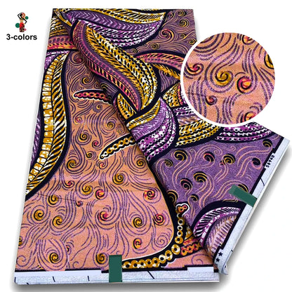 African Golden Wax Fabric - Glitter Gold Print Batik Ankara Pagne Material for Women