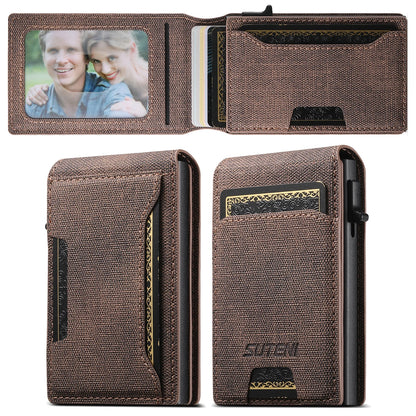 Push-Out PU Leather Card Holder Wallet – Large Capacity for 1–12 Cards & 1 Photo, Black/Brown/Blue
