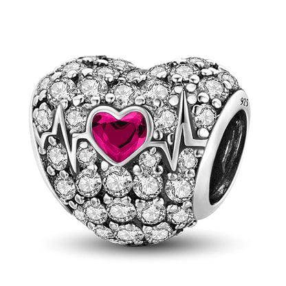 925 Sterling Silver Pink Heart Charm - Zircon Love Pendant Bead for DIY Bracelets, Bangles & Women’s Jewelry