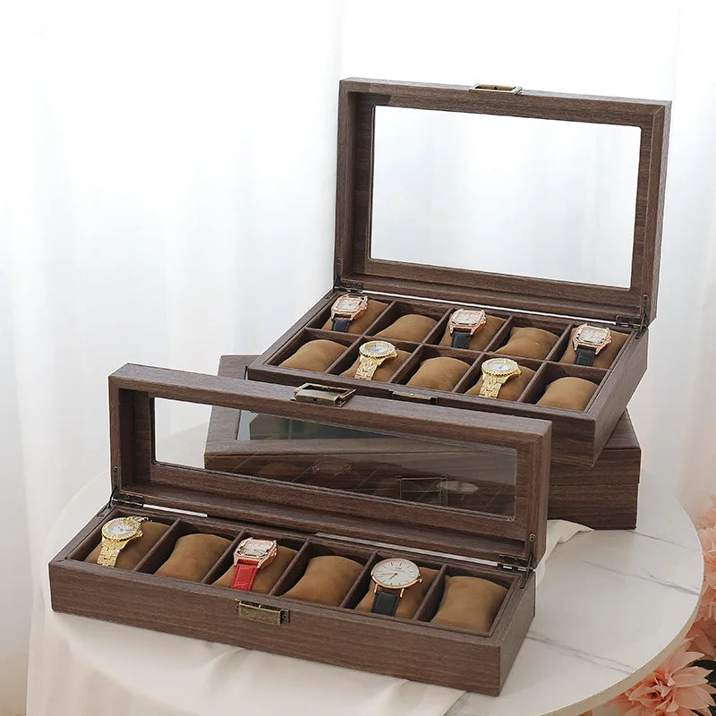 DELESYS Retro Imitation Wood Grain Leather Watch Box — Creative Gift Storage Case for Watches, Glasses & Accessories