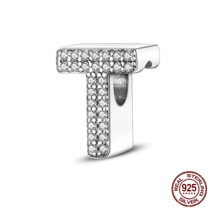 26 A-Z Alphabet Beads 925 Silver LOVE Letter Charms for 3mm Bracelets - CZ Zircon DIY Jewelry Gift