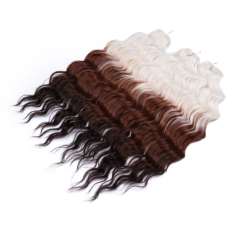FASHION IDOL 24" Deep Wave Crochet Hair - 3-Piece Synthetic Water Wave Braiding Extensions, Ombre Rainbow Twist Hair