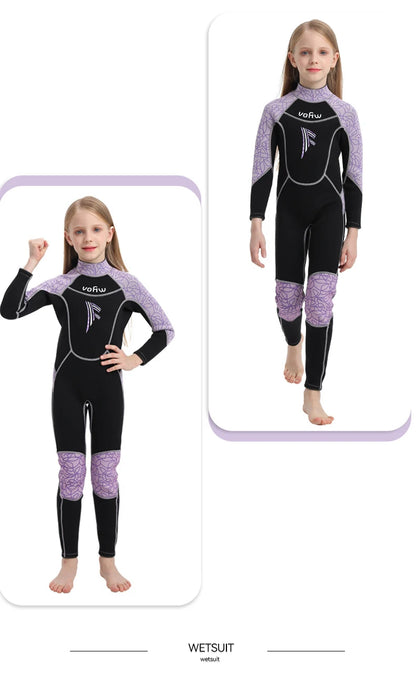 Children's 2mm/3mm Neoprene Wetsuit – One-Piece Long Sleeve Diving Suit for Cold Protection, Sunscreen, Surfing, Swimming & Snorkeling
