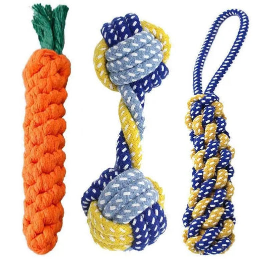 Durable Dog Chew Toy: Carrot Knot Rope Ball for Puppy Teeth Cleaning - Braided Cotton Rope Dumbbell for Bite-Resistant Fun