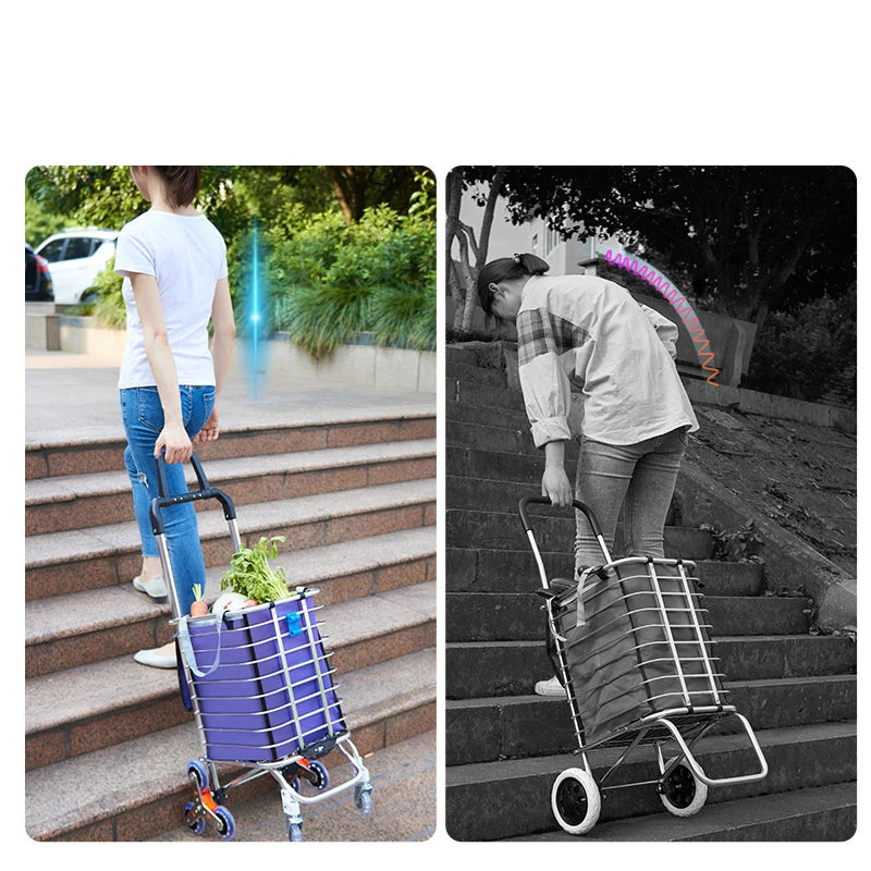 Aluminum Alloy Folding Grocery Cart – Portable Lightweight Shopping Trolley with Step Climbing for Supermarket & Food