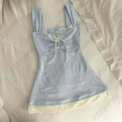 Y2K Harajuku Striped Bow Camisole Crop Top - Retro Kawaii Women's Streetwear