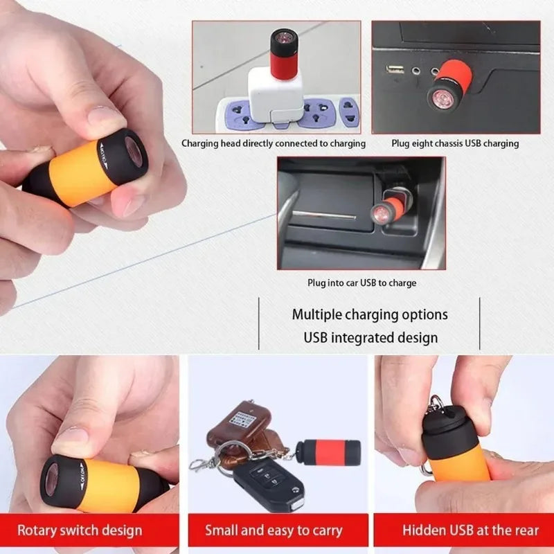 USB Rechargeable Mini Keychain Flashlight - Waterproof Portable LED Light for Hiking, Camping & Everyday Carry