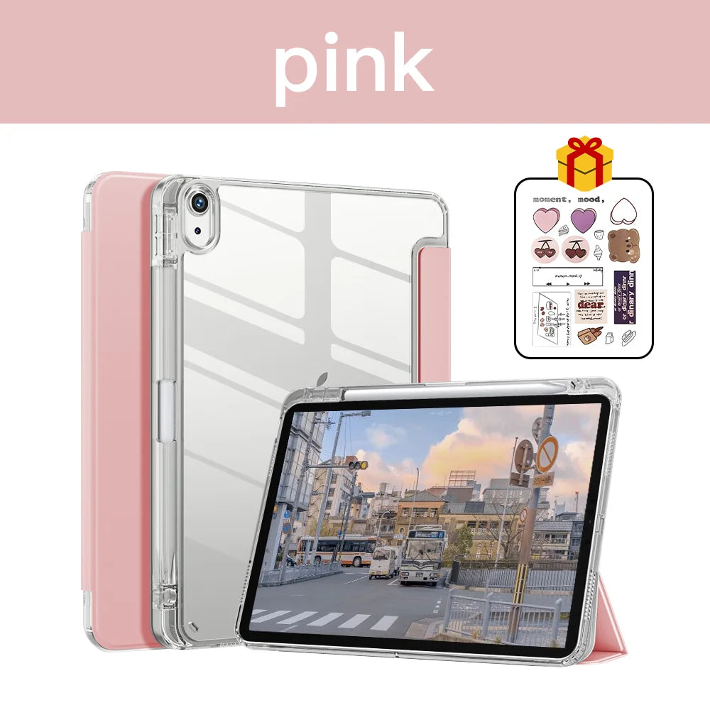 Transparent iPad Case - Protective Cover with Pencil Holder for iPad 7th–9th Gen, 10.2-Inch, Air 4/5, 10.9-Inch & Pro 12.9-Inch