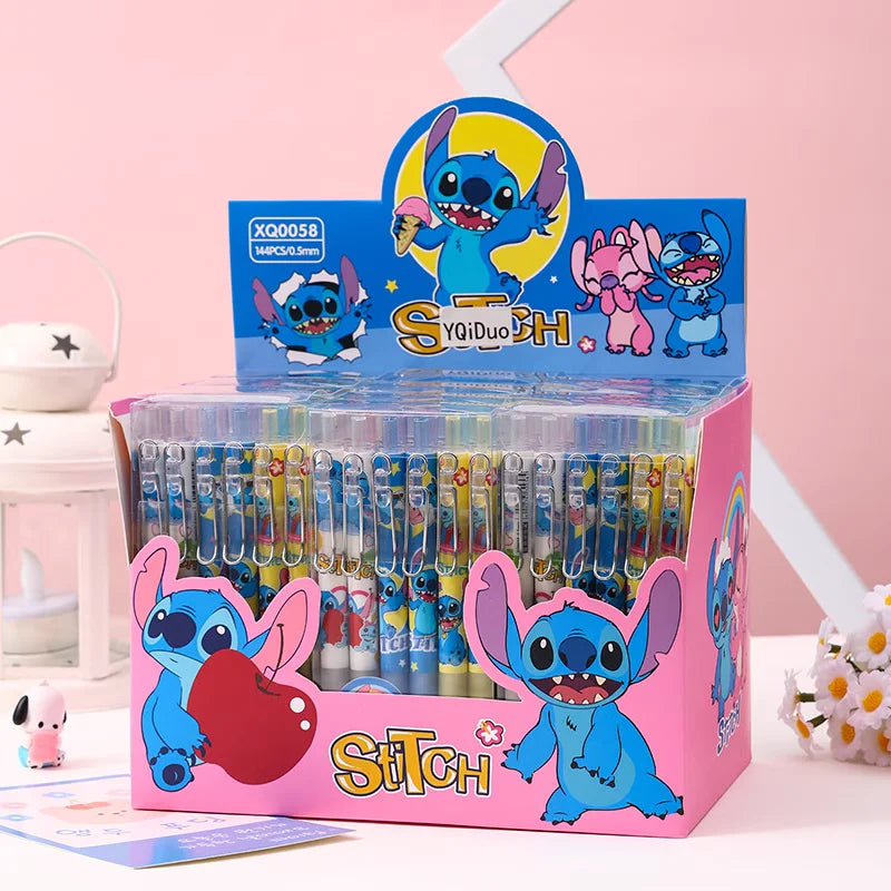 Disney 12pcs Stitch Gel Pens - Cute Cartoon 0.5mm Black Ink Pressing Pen, Stationery Gift for Students & Kids